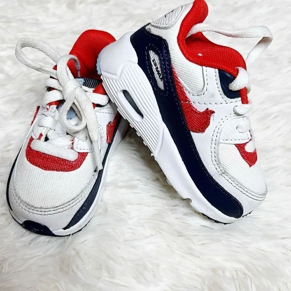 Nike Air Max 90 (TD) Toddlers Shoes USA Denim White-Chile Red-Navy DJ5179-100